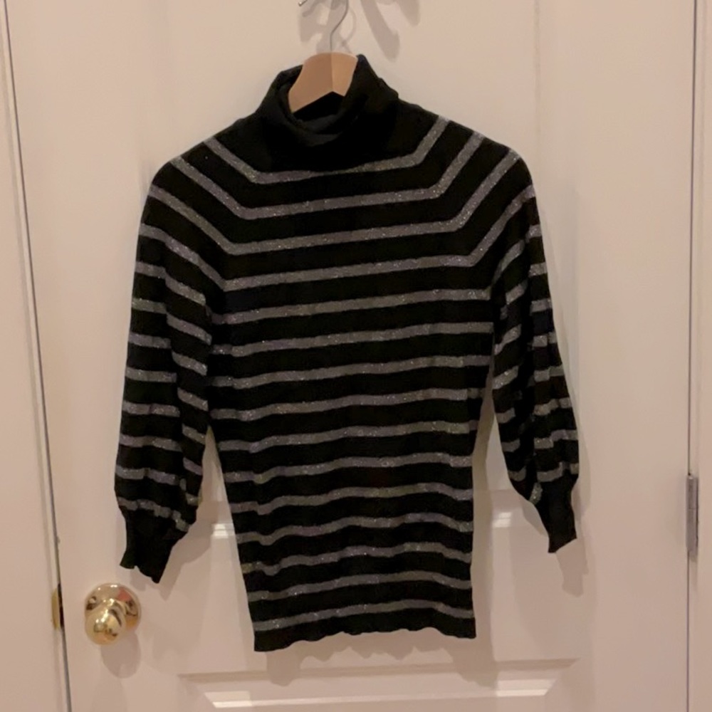 Express Turtleneck Sweater Black with Silver Glittery Stripes - XS